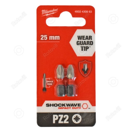 MILWAUKEE CSAVAROZÓ BIT PZ2-25mm SHOCKWAVE (2db/cs)
