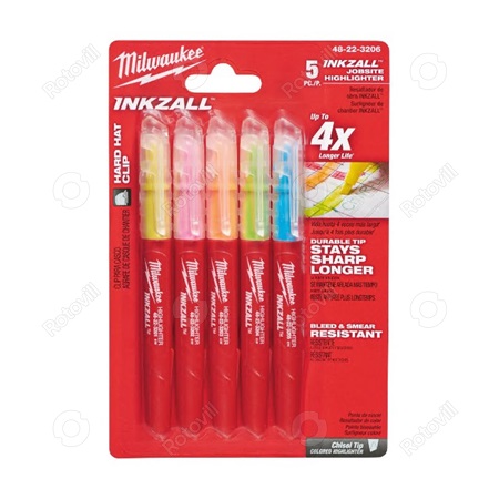 MILWAUKEE INKZALL SZÖVEGKIEMELŐ színes (5 darabos kiszerelés)
