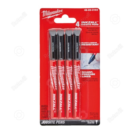 MILWAUKEE INKZALL JELÖLŐ FILCTOLL 0,6mm, vékony, tartós hegyű fekete (4 darabos kiszerelés)