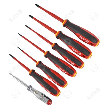MILWAUKEE VDE CSAVARHÚZÓ KÉSZLET 7db-os (SL2,5, SL3, SL4, PH2, PZ1, PZ2 Tester)