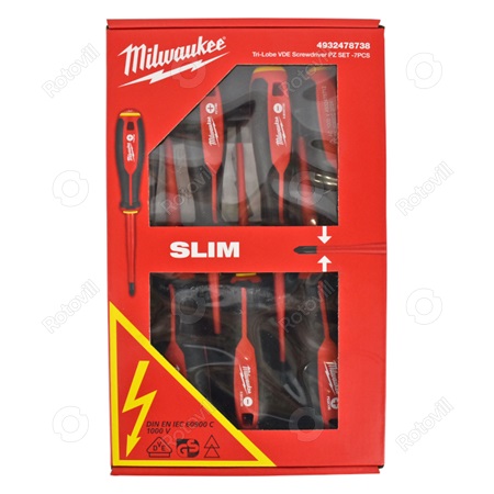 MILWAUKEE VDE CSAVARHÚZÓ KÉSZLET 7db-os (SL2,5, SL3, SL4, PH2, PZ1, PZ2 Tester)