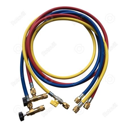 TÖMLŐKÉSZLET HŰTŐKÖZEGEKHEZ REFCO 1/4" - 1/4" SAE (3x150 cm) A-38010 szabályozós csatlakozó csappal